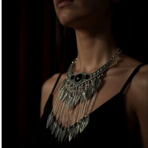Chic Black and Silver Leaf Necklace